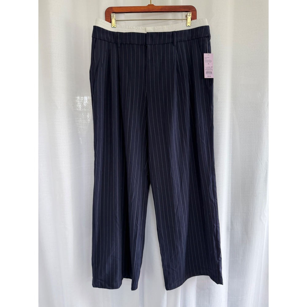 Wild Fable Navy Pinstripe Wide Leg Trousers Double Waistband Women's XL NWT